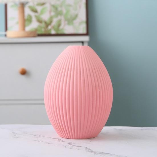 Ceramic Vase Small Modern Flower Vase for Fresh/Artificial Flowers Ribbed Farmhouse Decorative Vase