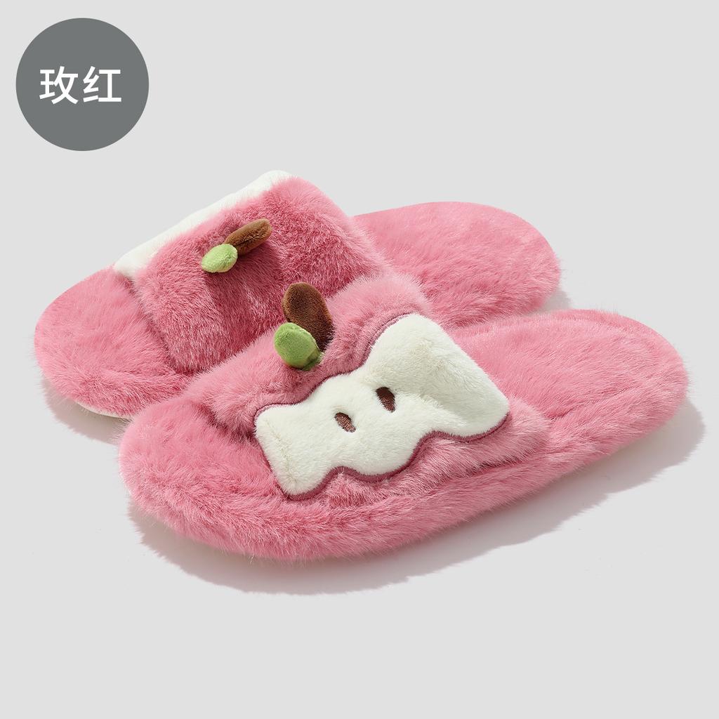 Cute apple slippers autumn and winter home plush warm and non-slip couple cotton slippers