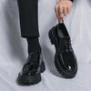 Men's Patent Leather Bright Surface Shoes, Thick Sole Height-Increasing, Big Toe, Spring/Autumn British Round Toe Lace-up.