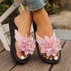 Dames plussstørrelse blomstrete flate tåremsandaler - Sommersko for par