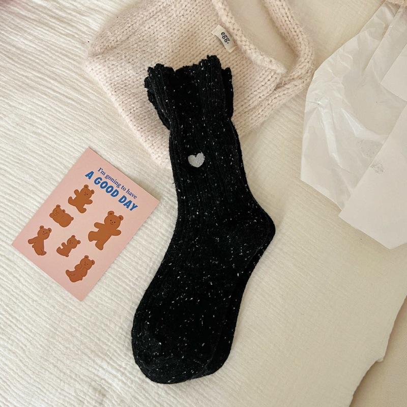 

Knock On The Thick Love Embroidery Idea Yarn Wool Socks, Mid-Tube Socks Warm With Snow Boots One size fits all чорний