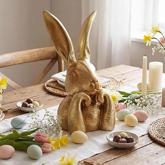 Osterhase Figur Vintage Gold Harz Hase Statue Frühlingshase Tischmittelstück für Zuhause Innen Dekoration