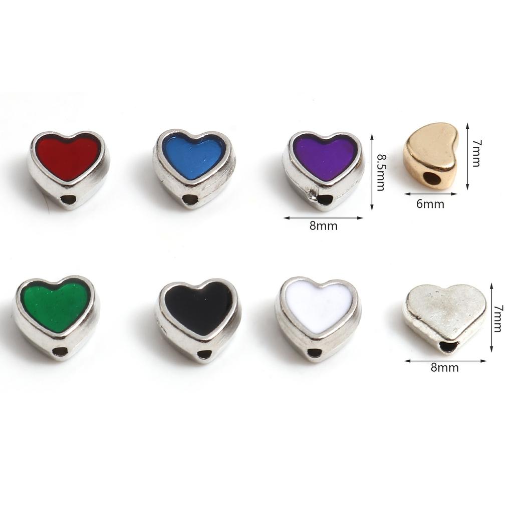 20PCs Heart Spacer Beads Multicolor Spacer Beads Silver Color Metal Beads DIY Making Bracelets Jewelry Sweet Valentine's Day