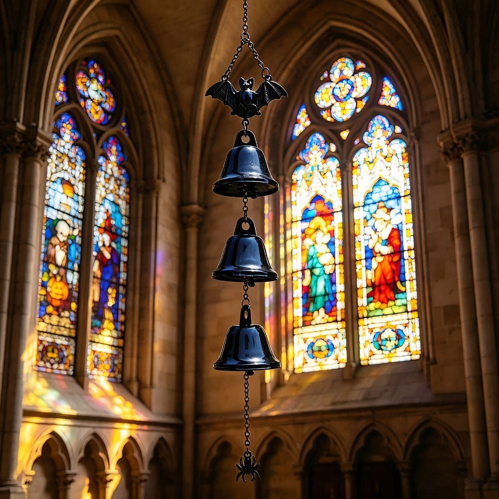 Metal Bells Bat Wind Chime Gothic Bat Spider Pendant Creativity Halloween Wind Chime Courtyard