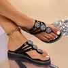 Fashion Fashion Round Toe Open Toe Woven Cutout Rhinestone Buckle Soft Sole Non-Slip Wear-Resistant Flip-Flops Plus Size Flats