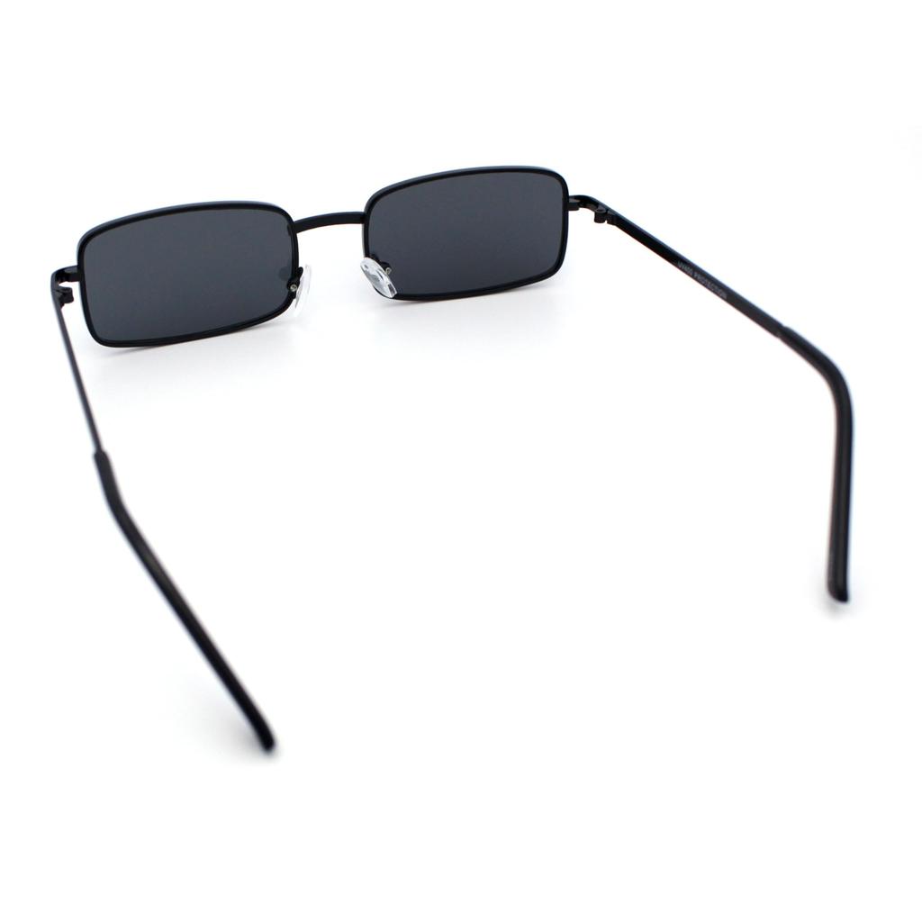 SA106 Men's Retro Vintage Narrow Rectangular Pongee Metal Sunglasses, All Black, 5 12" (140mm) x 1 14" (32mm)