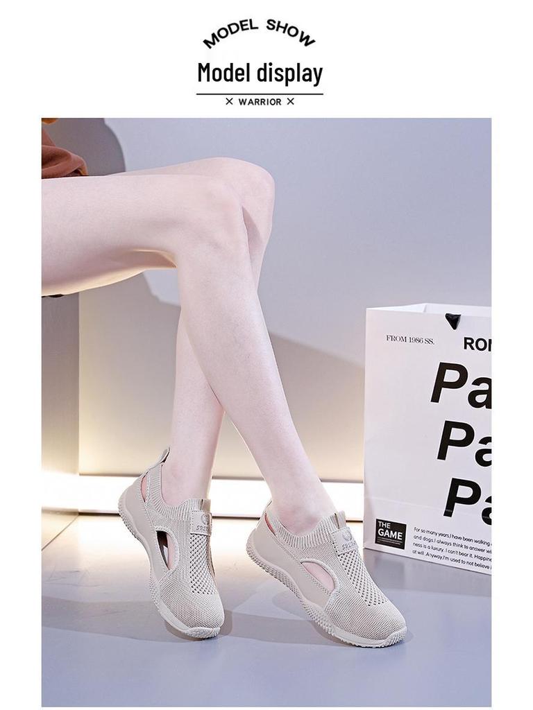 2025 Sommer Mädchen Koreanischer Stil Flyknit Aushöhlen Lässige Weiße Schuhe K1506