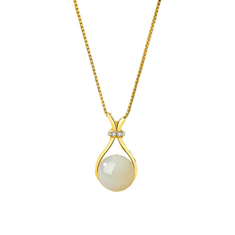 Tichia Real S925 Sterling Silver Hetian Jade Lucky Bag Necklace - Elegant Women's Clavicle Chain