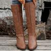 Women's Tall Square Buckle Boots, Chunky Heel Zipper Leather Boots, Plus Size Fall Winter Shoes
