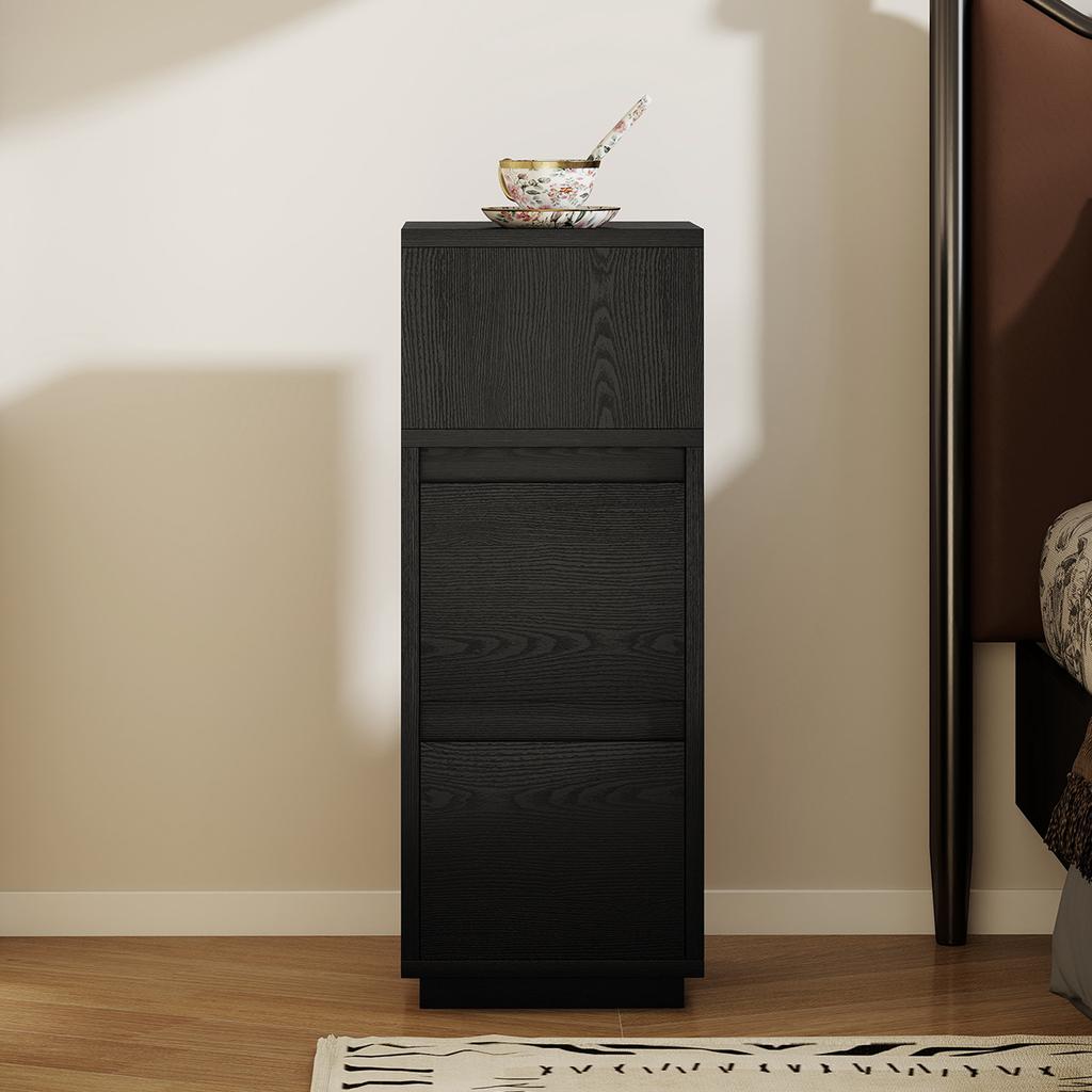 Slim Bedside Table, Narrow Bedside Cabinet with Open Shelf and 2 Drawers for Bedroom, Living Room, Black