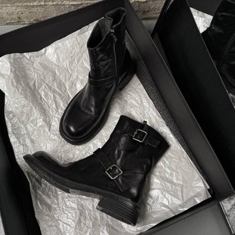 Podzimní a zimní dámské kožené martensky na středním podpatku s kulatou špičkou, univerzální, ve velkých velikostech, dámské boty s bočním zipem, nové kožené střední boty