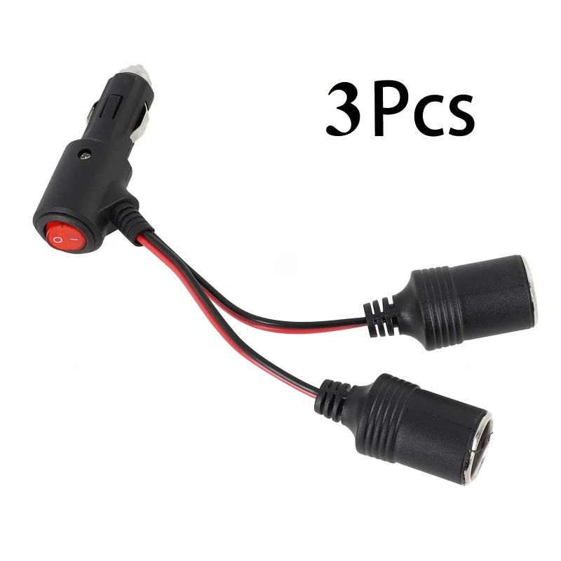 Car Cigarette Lighter 12V 24V Splitter Adapter W/ on Off Switch 1 Male To 2 Female Sockets Y Splitter Car Accessories 10cm