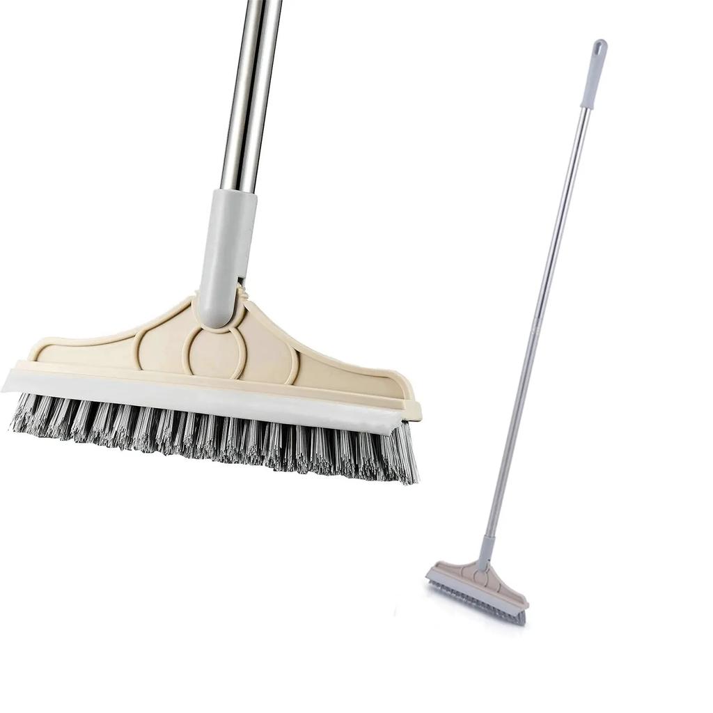 Household Cleaning Scrub Brush Floor Bathroom Cleaning Tools with Long Handle Silicone Scraper Toilet Brush for Glass Tile