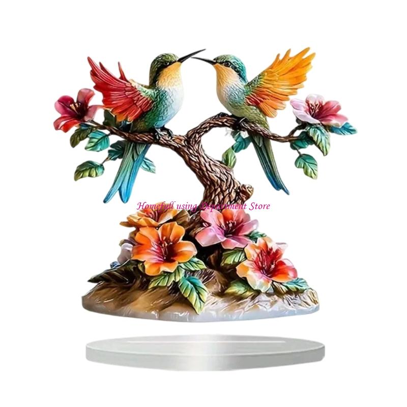 Acrylic Flower Branch Bird Statue Figurines Table Centerpieces Animal Figurines Sculptures Table Ornament Home Decors