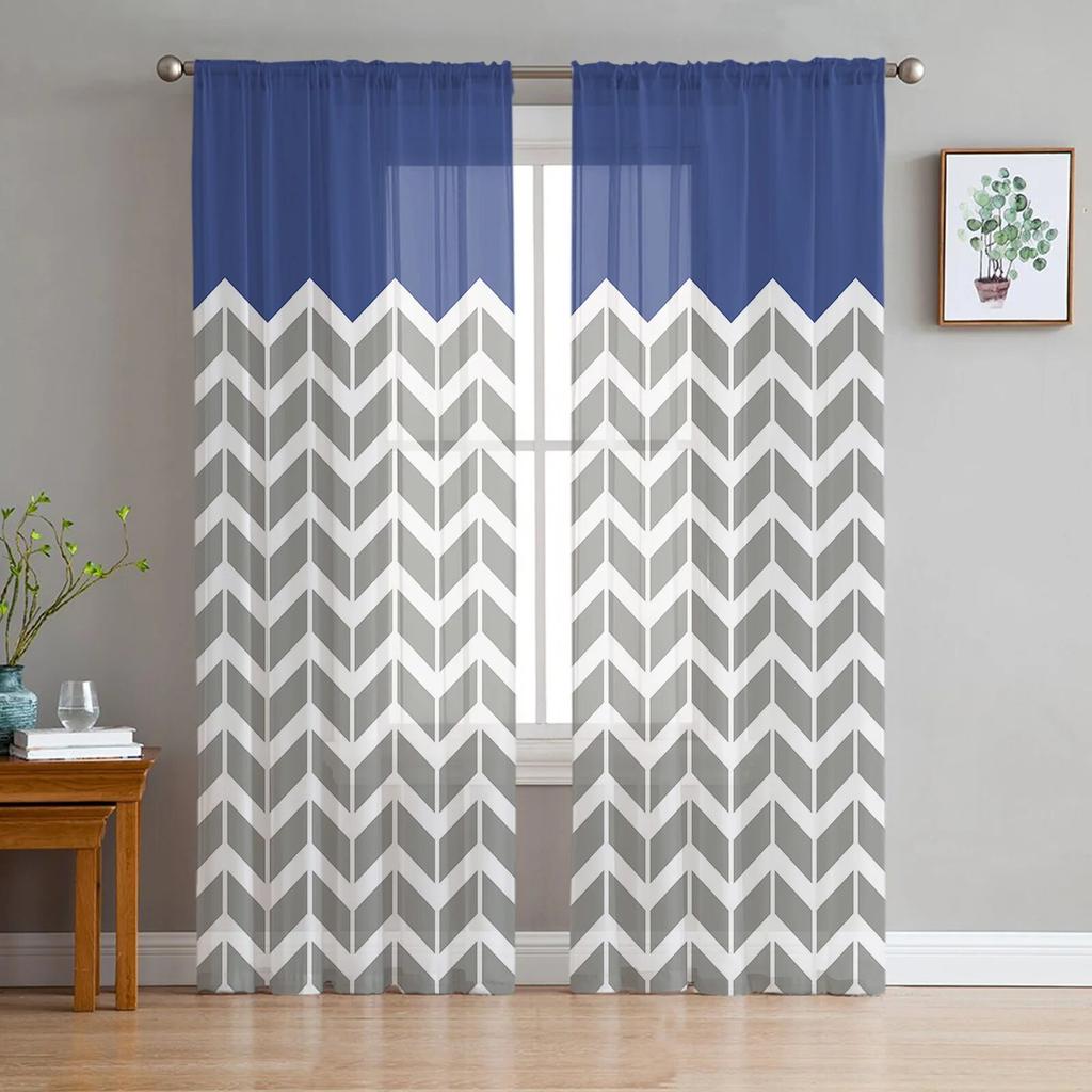 Geometric Yellow Gray Sheer Curtains For Living Room Bedroom Tulle Window Drapes For Kitchen Decoration