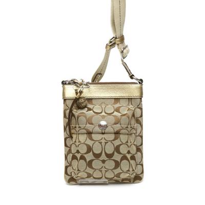 Signature Diagonal Shoulder Bag Leather Brown X Gold Women 7082 Used