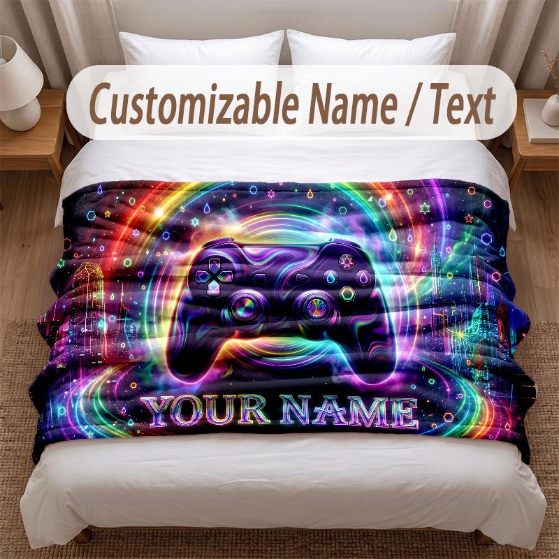 Neon Abstract Theme Soft Blanket Personalized Custom Name Text Print Warm Blanket Home Sofa Bedroom Decor