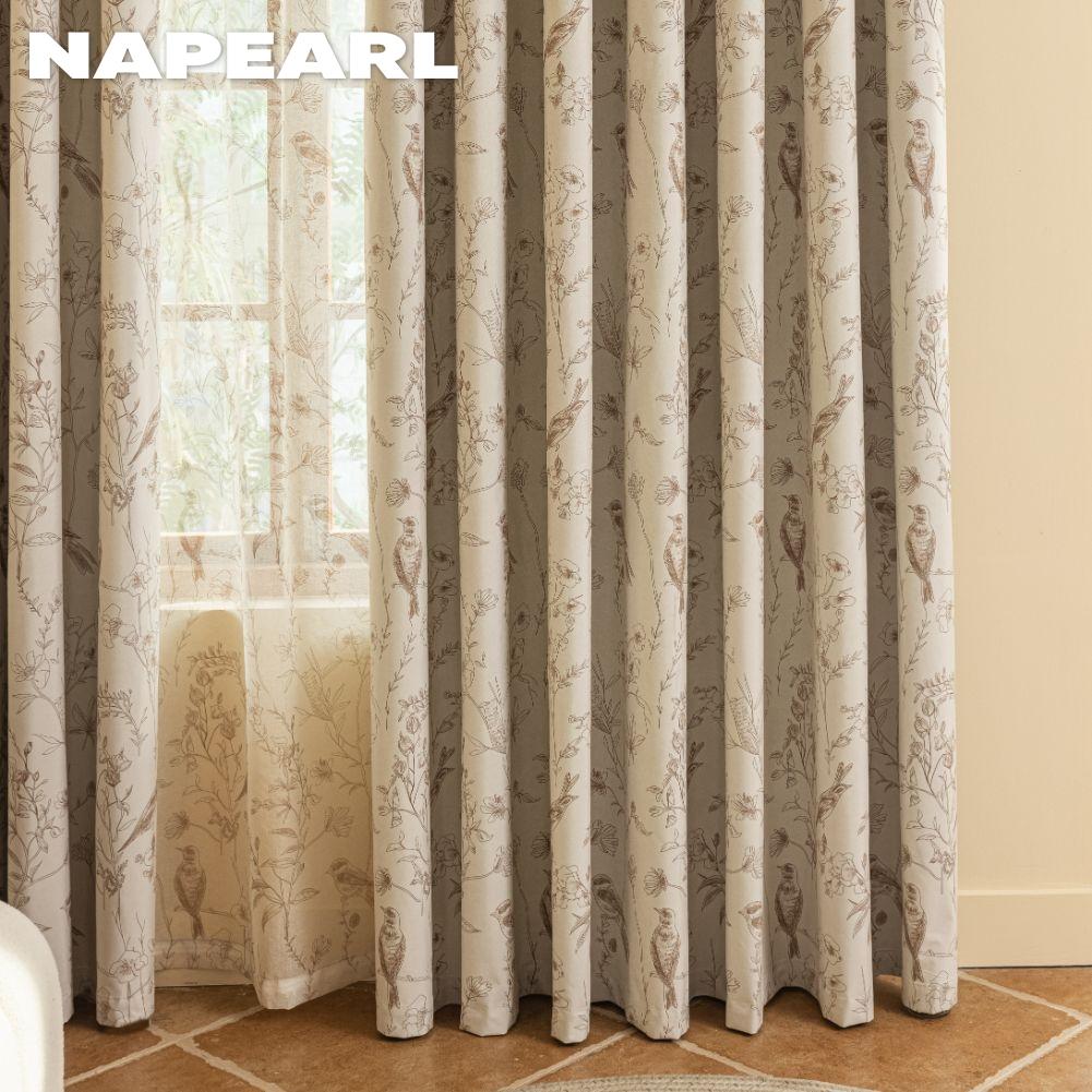 1PC NAPEARL French Retro High-end Beige Printed Curtains Full Blackout Curtains for Bedroom Living Room Balcony Window for Home Decor