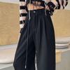 Women's High-Waist Gray Sweatpants - Summer Wide-Leg Floor-Length, Casual Loose American Style with Drawstring.