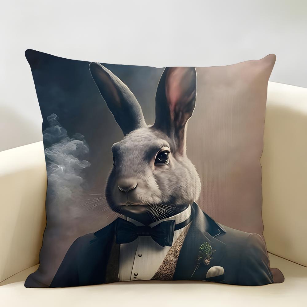 Rabbit Portrait Renaissance Cushion Cover Natural Linen Organic Fabric DoubleSided Printing Room Sofa Decor Pillow Case