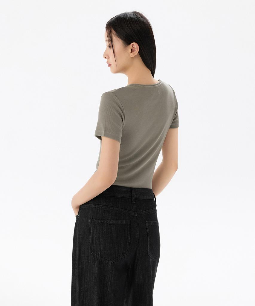 MUSINSA STANDARD WOMAN Women'S Ribbed Slim Fit T-Shirt [Taupe]