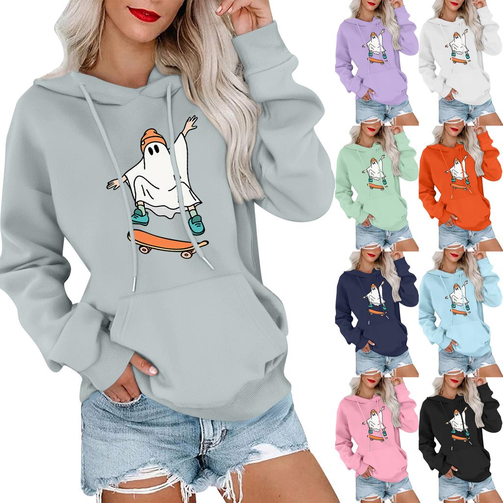 Women's Fashionable, Casual, Comfortable Round-neck, Hooded, Long-sleeved, Halloween-print Warm Sweater