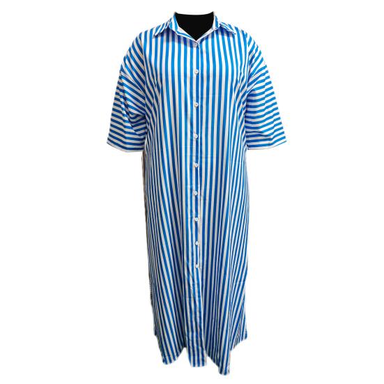 Herbstkleid für Damen, gestreift, lange Ärmel, locker, einreihig, geteilter Saum, volle Länge, OL-Stil, Revers, Maxikleid für den Alltag