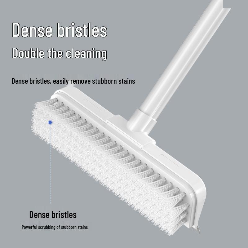 Dual-Function Bathroom Floor Scrubbing Brush with Stiff Bristles and Tile Squeegee