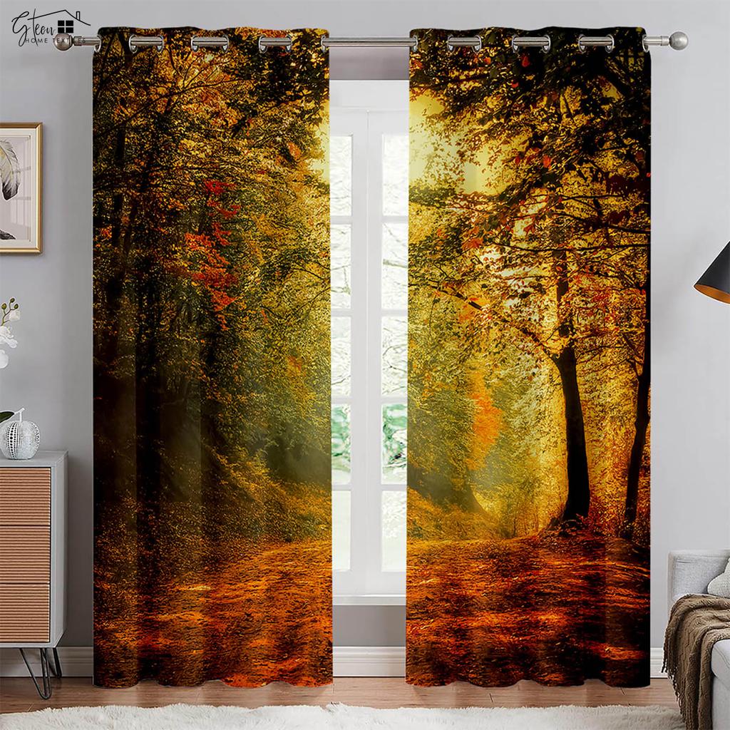 High Quality Plant 3D Printed Curtains Cedar Maple Leaves Fresh And Natural Nordic Pastoral Blackout Heat Insulation Curtains