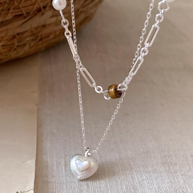 Maillard Tiger Eye Heart Layered Necklace Chic Minimalist Clavicle Chain Women