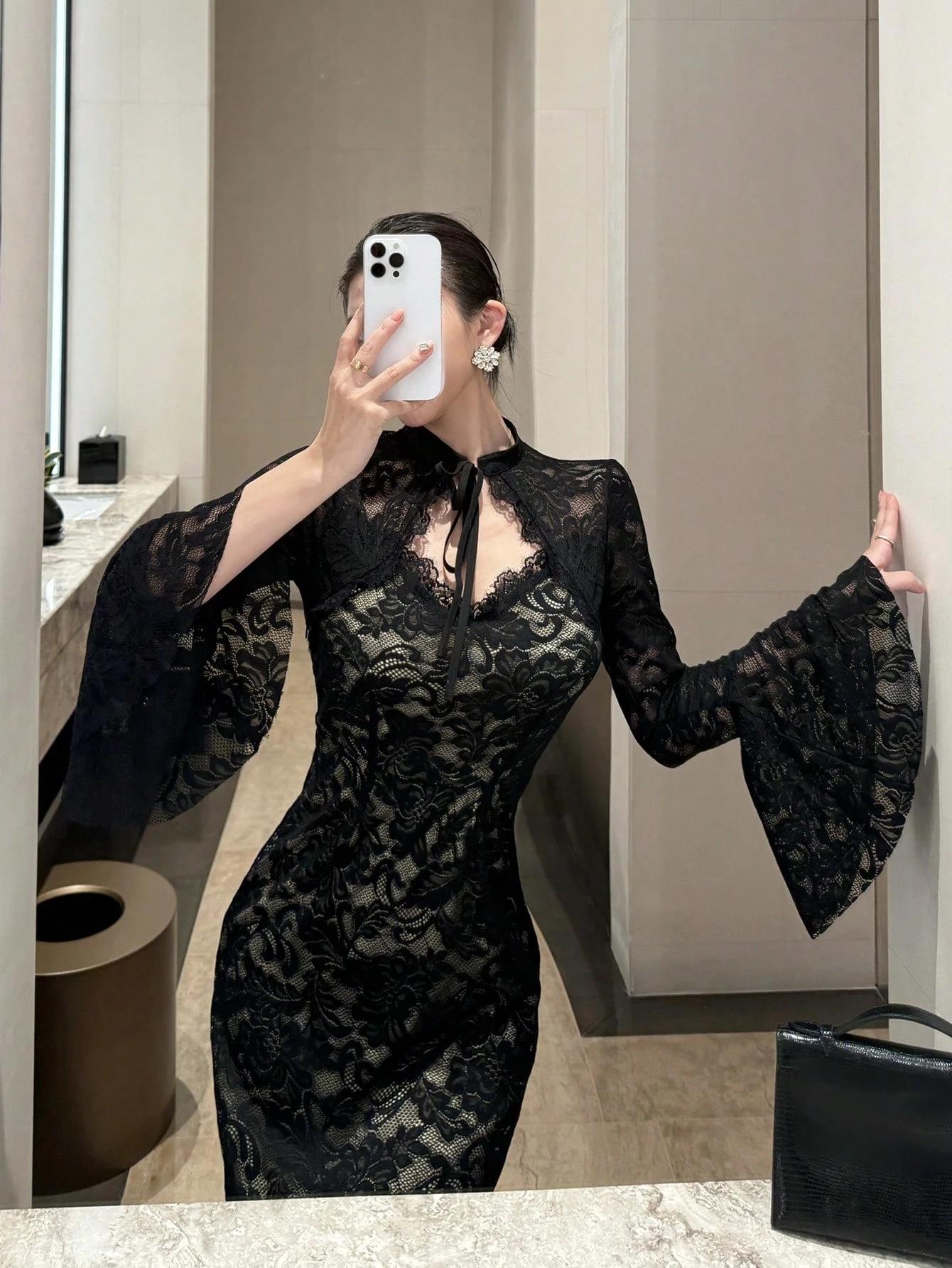 

Chic Heiress Slim-Fit Bodycon Dress - Elegant Sexy Style M [100-115] чорний