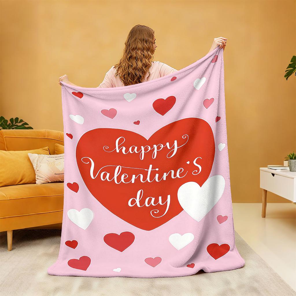 1 Stück Valentinstag Rosa Liebesdruck Flanelldecke Mehrere Größen Sofa Nickerchen Freizeitdecke Weich und Bequem Maschinenwaschbar