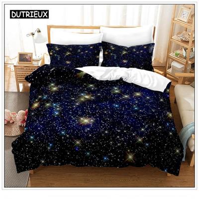 Ensemble de Literie Galaxie Ciel Étoilé Coloré Paysage Espace Housse de Couette Noire Housse de Couette Thème Voie Lactée pour Enfants Adolescents Décor