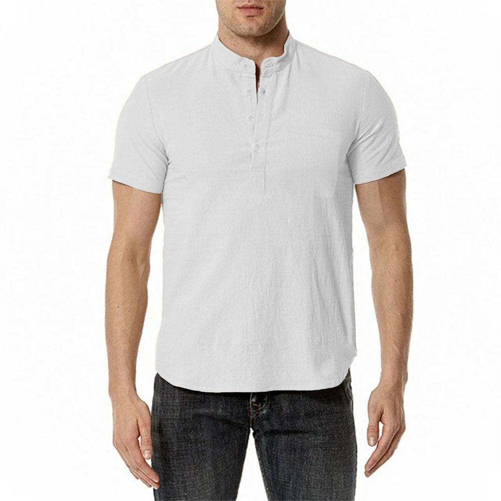 Summer Men's Cotton Linen T-shirt Beach Style Short SLeeve Henley Neck Vacation Hawaii Casual Lightweight Breathable Cozy Tops