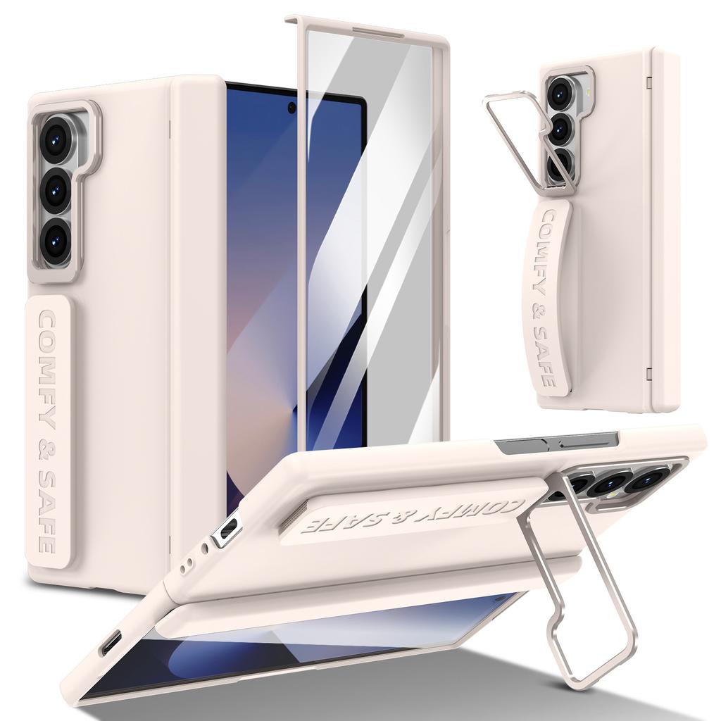 Wristband Holder Leather Case for Samsung Galaxy Z Fold 8 Ultra 7 6 5 4 3 Metal Lens Stand Screen Glass Film Protection Cover