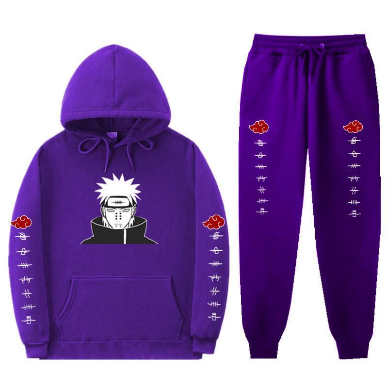 Pánská mikina s kapucí a fleecovou podšívkou Naruto Akatsuki Pain Tendo, ležérní sada oblečení s dlouhým rukávem