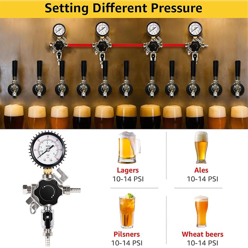 Beer Secondary Regulator,Commercial Brewing Co2 Regulator for Independent Control & Setting Specific Pressure for Different Beer