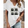 Women's Summer Crew Neck Short Sleeve T-Shirt, Funny Sloth Photo Booth Print, Cool Sunglasses Animal Graphic Casual Top