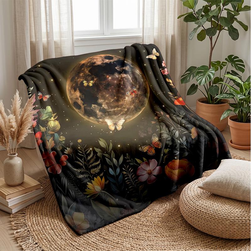 Moonlit Butterfly Magic Theme Blanket Lightweight Warm Flannel Blanket Decorative Throw Blanket for Home Decoration