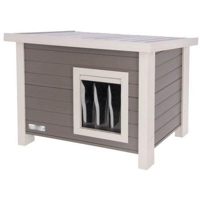 Zewnętrzny domek dla kota z kompozytu, materiału trwałego - KERBL - ECO Eli - Szary / Biały - 57 x 45 x 43 cm