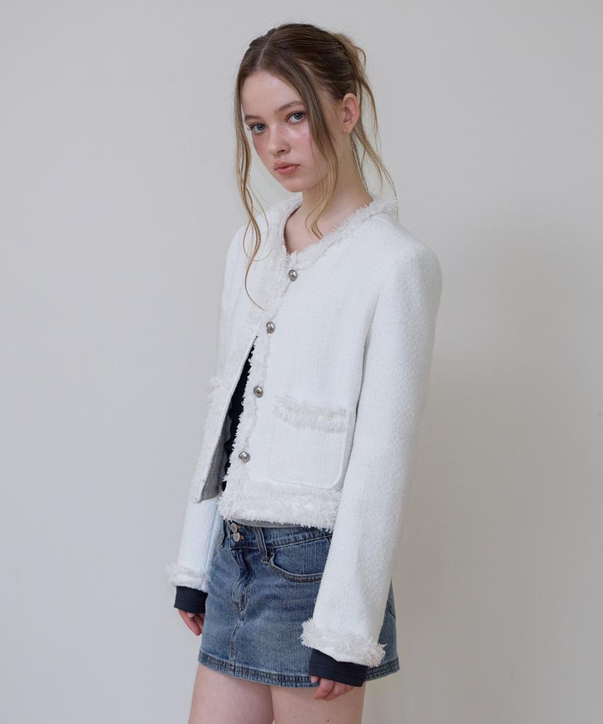 ROSEFRANTZ Soft Fringe Tweed Jacket [Ivory]