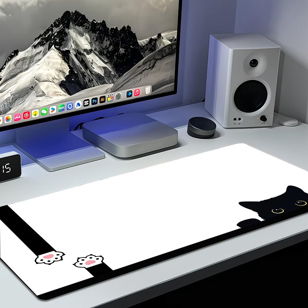 Black Cat Kawaii Mouse Pad White Deskmat Minimalistic Gaming Laptop Large Mousepad Anime Office Carpet Gamer Keyboard Mouse Mats