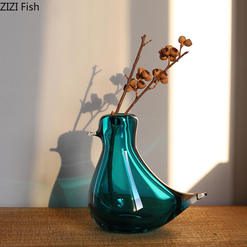 Lovely Little Bird Shaped Glass Vase Plant Pots Table Decoration Transparent Flowers Arrangement Vases Room Aesthetic Decor