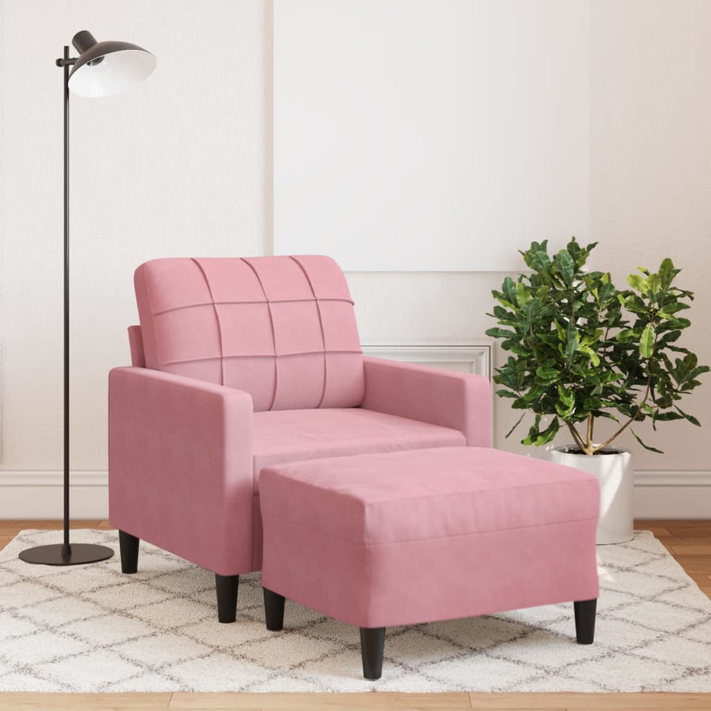 Pink Velvet Armchair with Footstool 60 cm