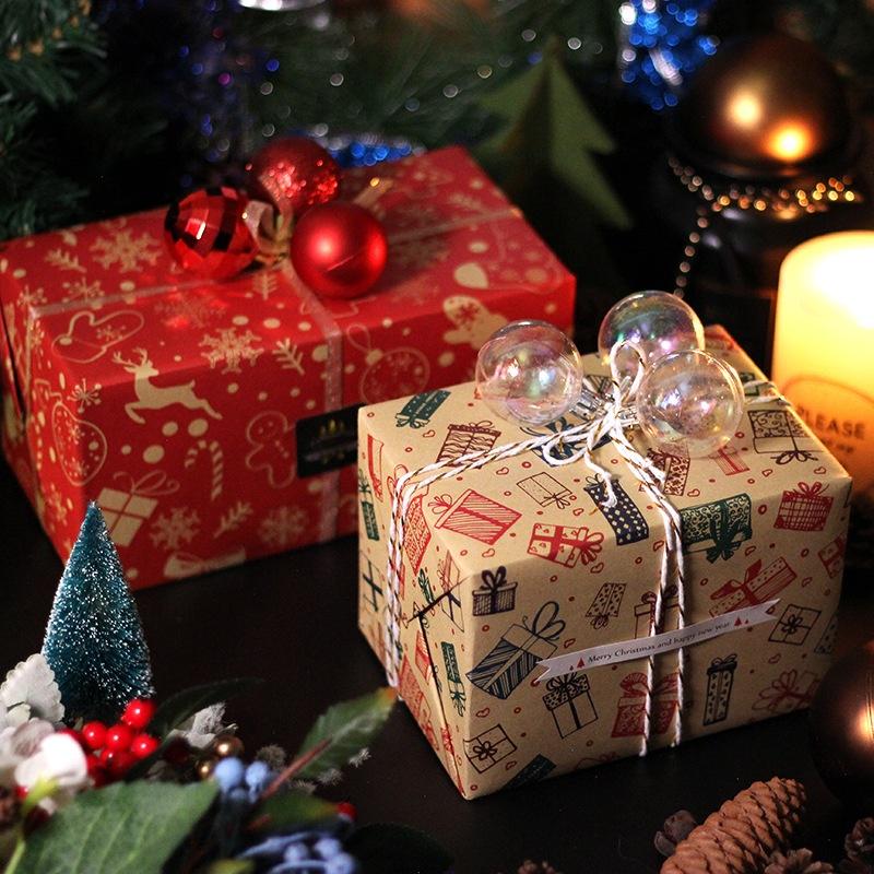 73*51cm New Christmas Gift Wrapping Paper European Style Retro Kraft Gift Paper Snowflake Christmas Tree