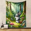 Cute Bunny in a Forest Wonderland Patterned Tapestry Decorative Wall Hanging, Home Bedroom Living Room Decor