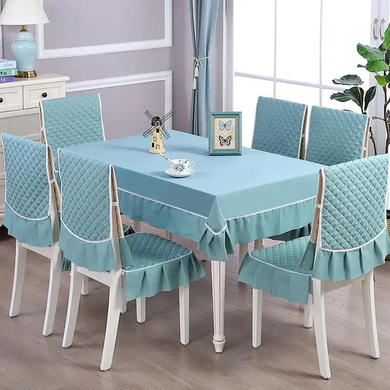 Modern Minimalist Jacquard Dining Table Cloth Set Anti Slip Chair Cushion Chair Cover Four Season With Lace Round Table Cloth