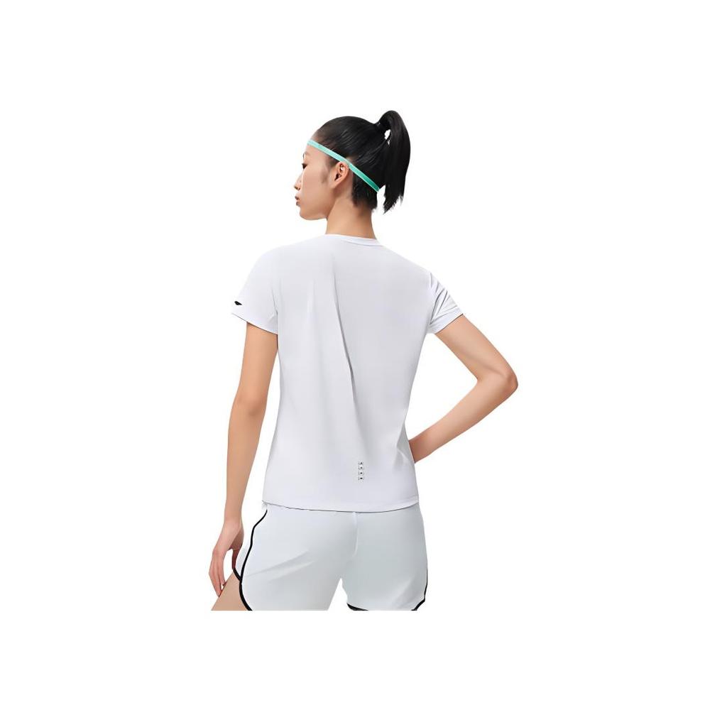 Li Ning Laufserie Buchstaben-Print Rundhals Kurzarm T-Shirt Damen Tops Standard-Weiß ATST066-4