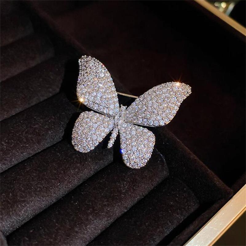 Fashion Full Zircon Wings Silver Color Butterfly Brooch For Women Rhinestone Insect Lapel Pins Animal Badge Jewelry