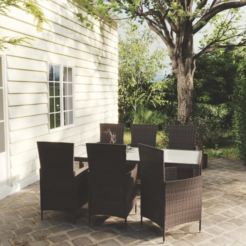 Day and Night - Day and Night 7-piece Outdoor Dining Set with Brown Rattan Cushions